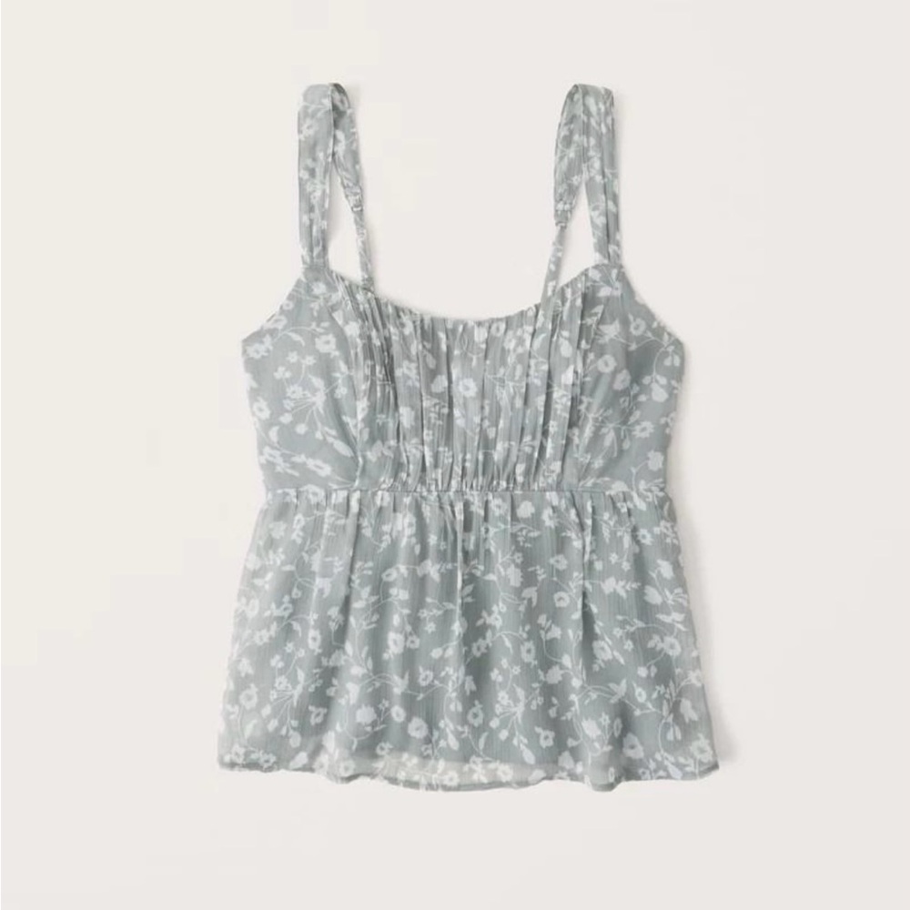 ABERCROMBIE Babydoll Ruched Chiffon Cami in Green Floral